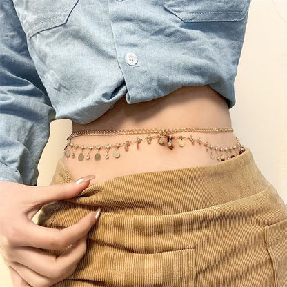 Waist Rhinestone Fringed Layered Chain