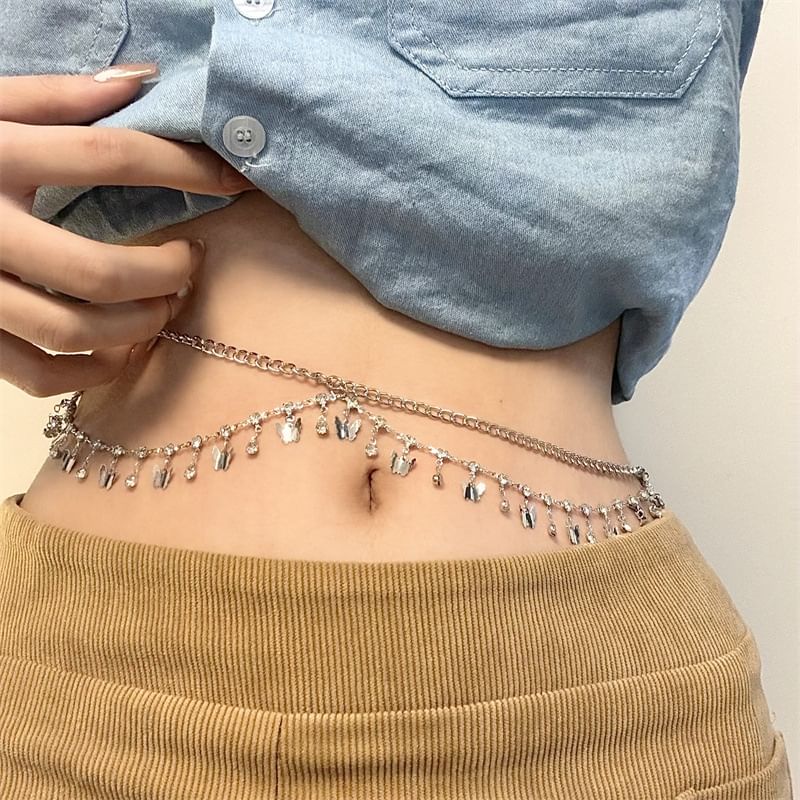 Waist Rhinestone Fringed Layered Chain