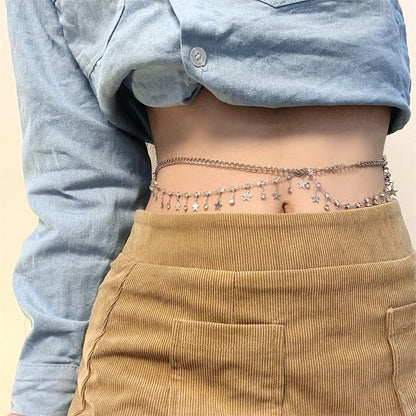 Waist Rhinestone Fringed Layered Chain