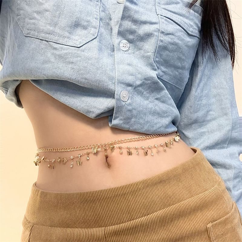 Waist Rhinestone Fringed Layered Chain