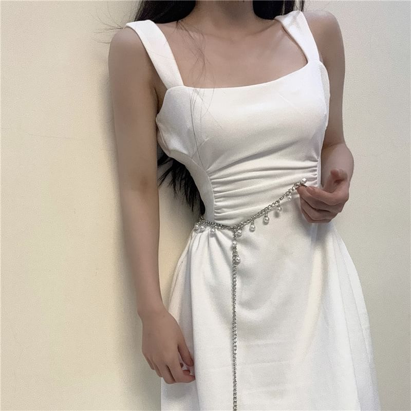 Fringed Chain Belt Faux Pearl Waist