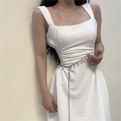 Fringed Chain Belt Faux Pearl Waist