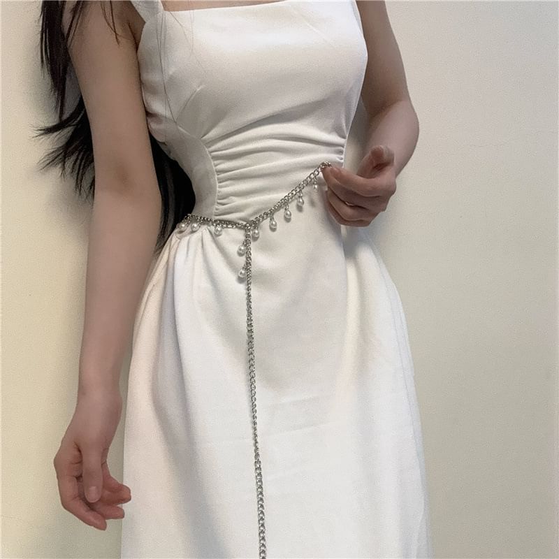 Fringed Chain Belt Faux Pearl Waist