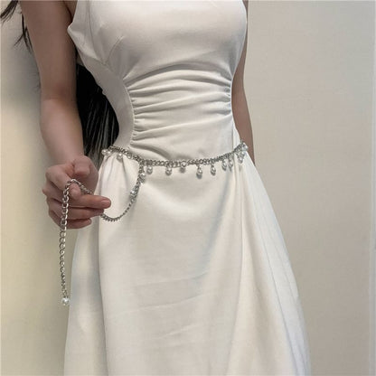Fringed Chain Belt Faux Pearl Waist