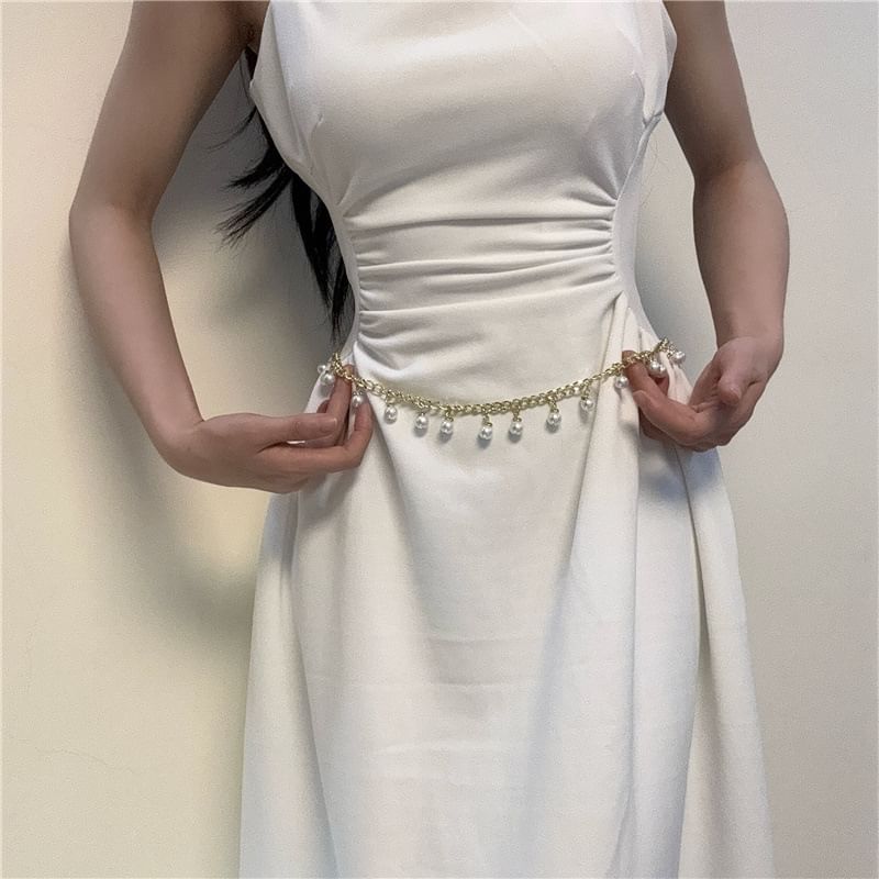 Fringed Chain Belt Faux Pearl Waist