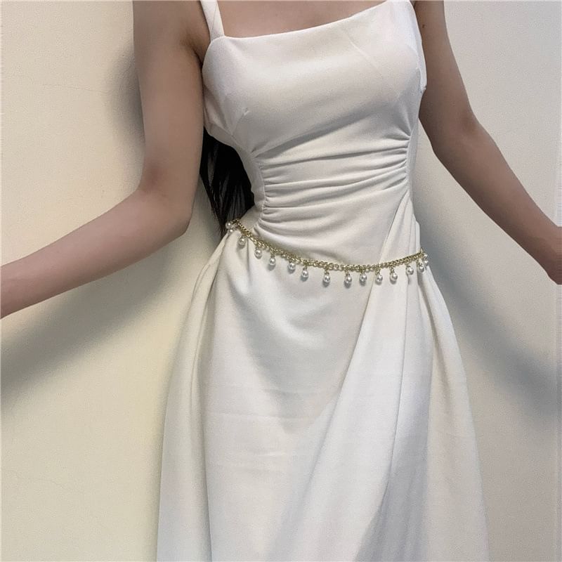 Fringed Chain Belt Faux Pearl Waist