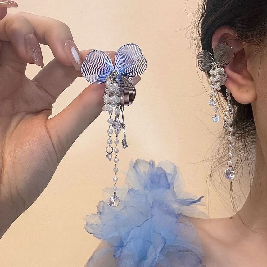 Cuff Pearl Fringed Floral Faux Rhinestone Ear