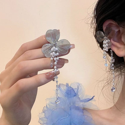 Cuff Pearl Fringed Floral Faux Rhinestone Ear