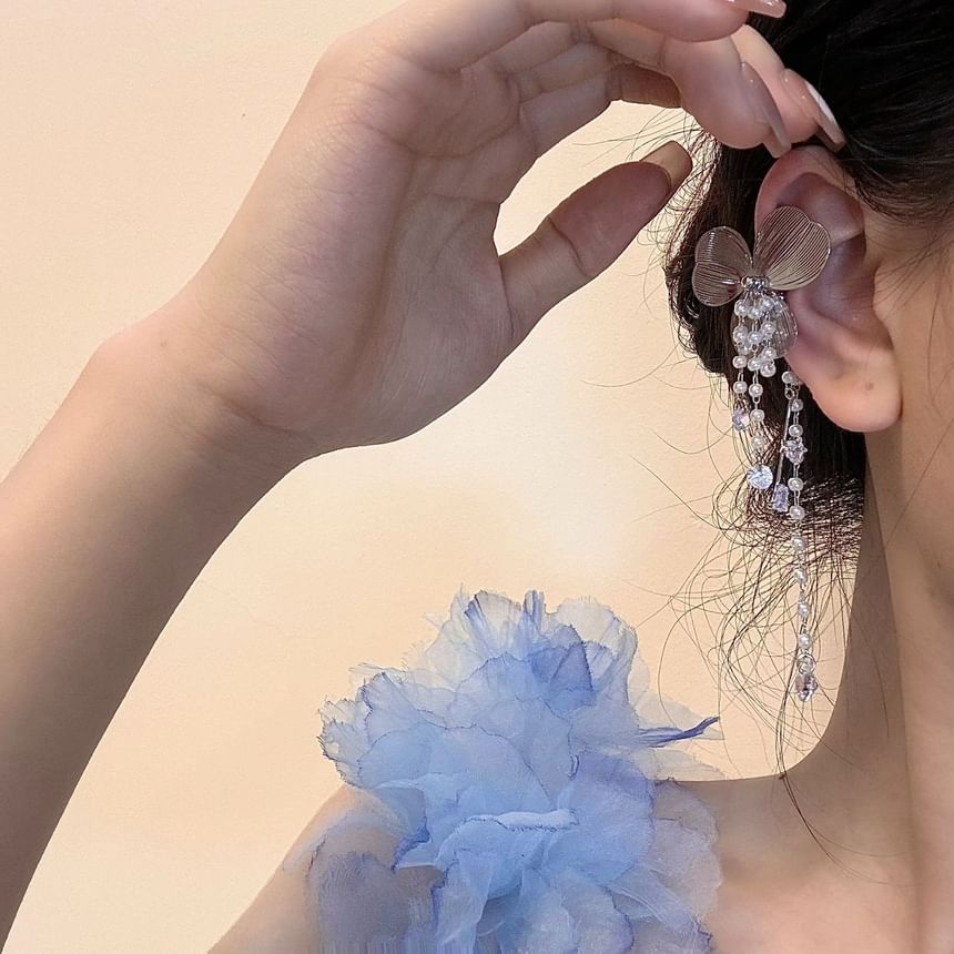 Cuff Pearl Fringed Floral Faux Rhinestone Ear