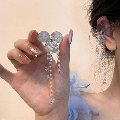 Cuff Pearl Fringed Floral Faux Rhinestone Ear