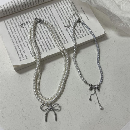 Necklace Pendant Faux Bow Pearl