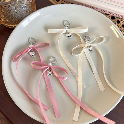 Heart Drop Earring Fabric Bow Huggie