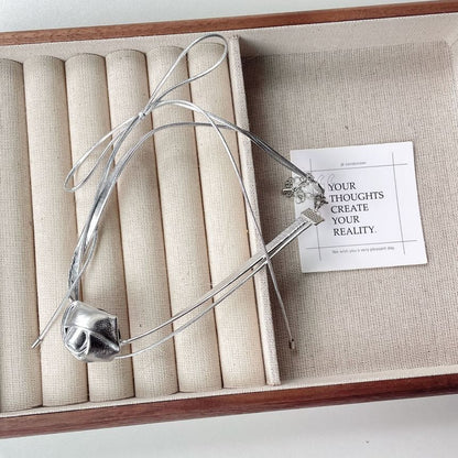 Floral Leather Layered Bow Faux Choker