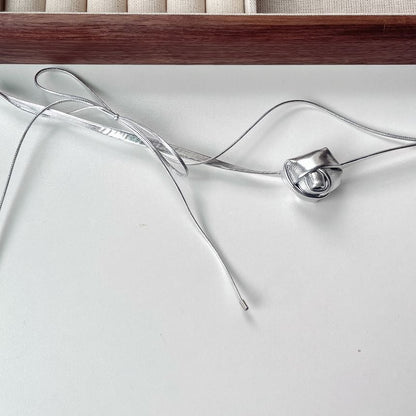 Floral Leather Layered Bow Faux Choker