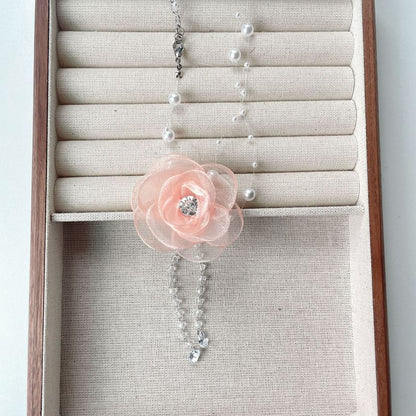 Floral Faux Pearl Fringed Necklace