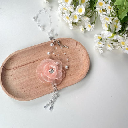 Floral Faux Pearl Fringed Necklace