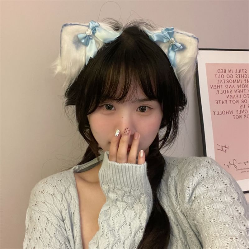 Fluffy Headband / Ear Hair Cat Bow Clip Lace