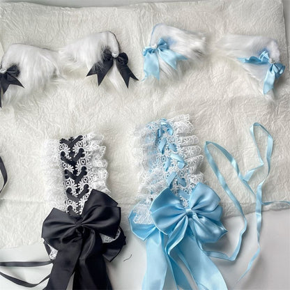 Fluffy Headband / Ear Hair Cat Bow Clip Lace