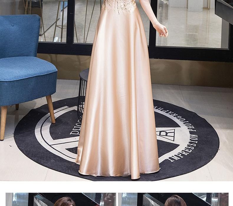 Gown Short-Sleeve Sequin Evening A-Line