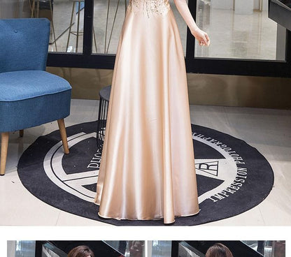 Gown Short-Sleeve Sequin Evening A-Line