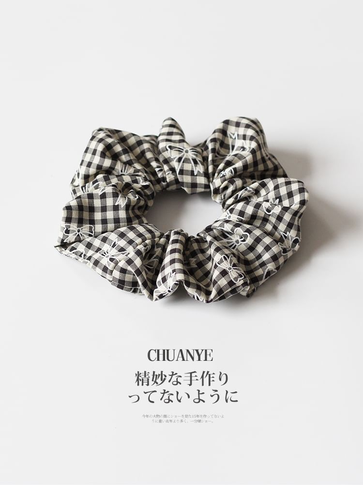 Bow / Houndstooth Print Fabric Scrunchie