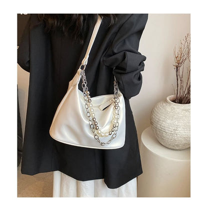 Faux Pearl Strap Chained Crossbody Bag