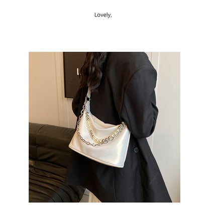 Faux Pearl Strap Chained Crossbody Bag