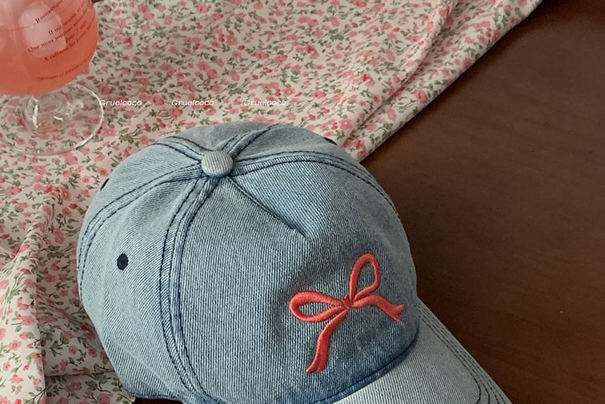 Washed Embroidered Cap Baseball Bow Denim
