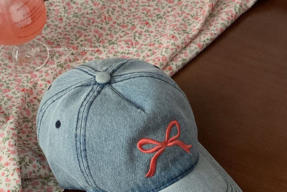 Washed Embroidered Cap Baseball Bow Denim