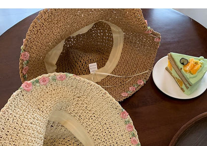 Floral Embroidered Straw Sun Hat