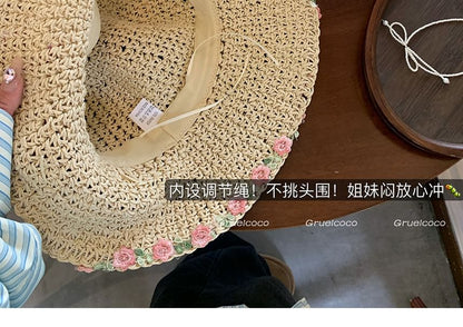 Floral Embroidered Straw Sun Hat