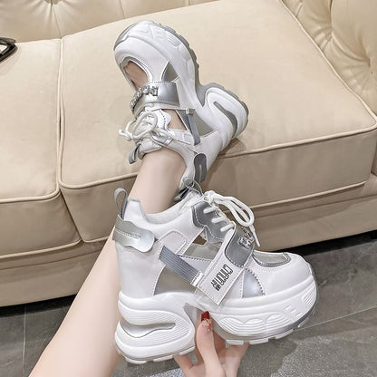 Hidden Platform Rhinestone Wedge Sneakers Panel Cutout