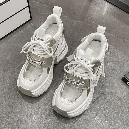 Hidden Platform Rhinestone Wedge Sneakers Panel Cutout