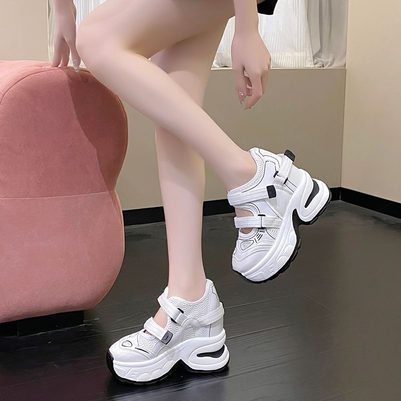 Mesh Sneakers Wedge Cutout Platform Panel Hidden