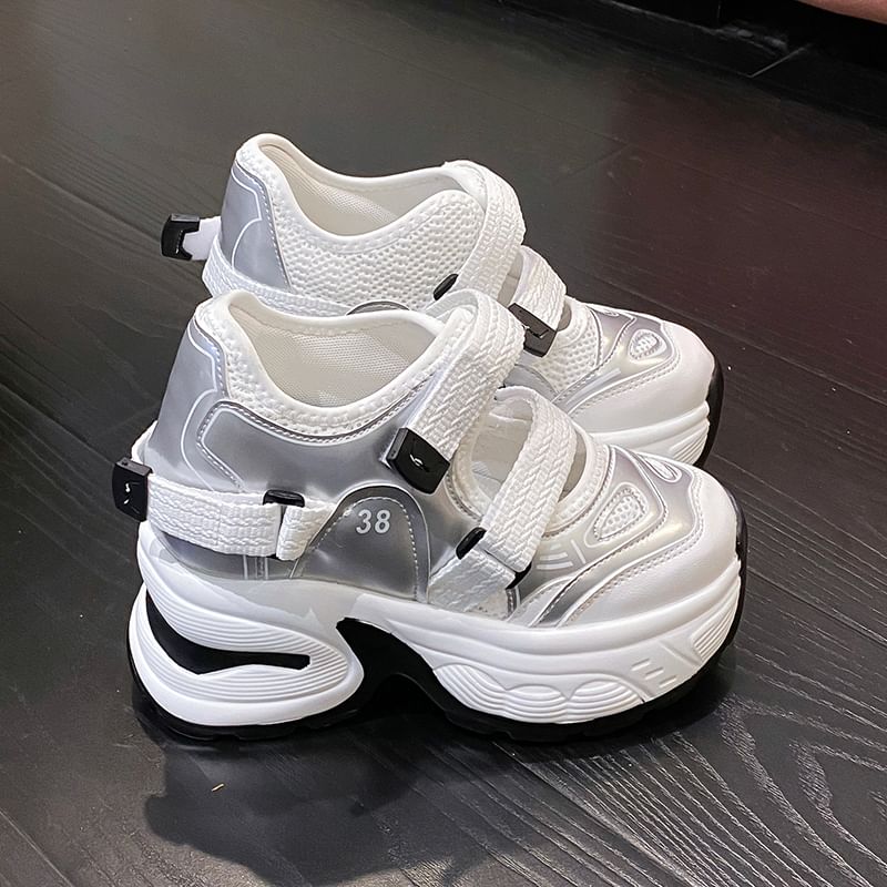 Mesh Sneakers Wedge Cutout Platform Panel Hidden