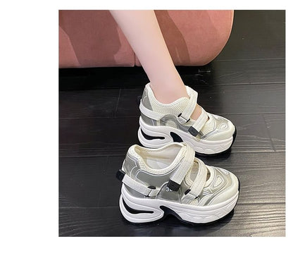 Mesh Sneakers Wedge Cutout Platform Panel Hidden