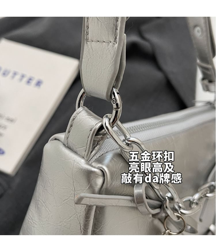 Bow Chain Detail Faux Leather Crossbody Bag