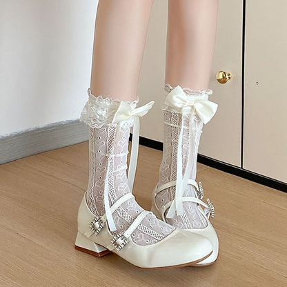 Heart Print Bow Lace Socks