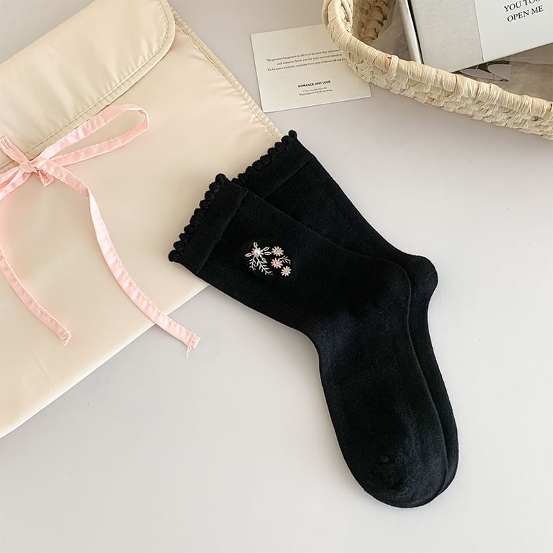 Flower Embroidered Socks