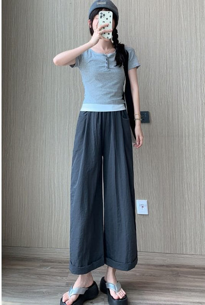 High Rise Plain Wide Leg Crop Sweatpants