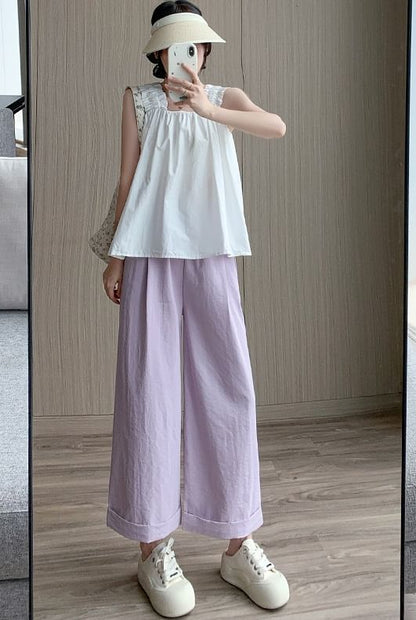 High Rise Plain Wide Leg Crop Sweatpants