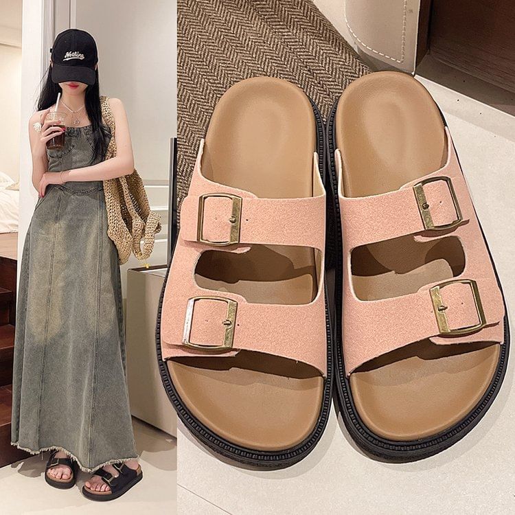 Buckled Platform Slide Sandals