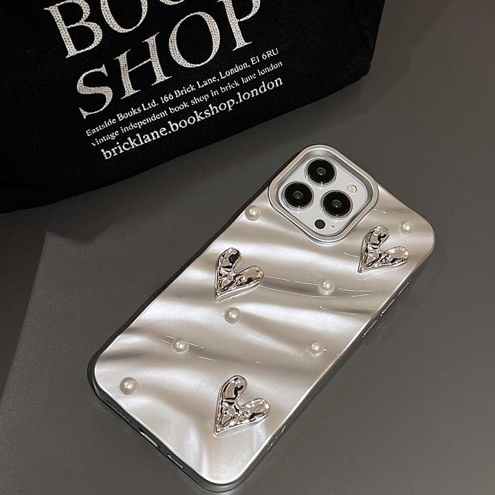 Case Faux Heart Pearl Phone