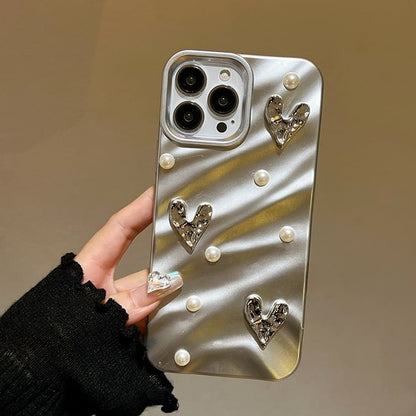 Case Faux Heart Pearl Phone