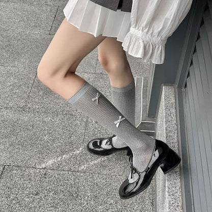 Bow Glitter Ribbed Knee High Socks