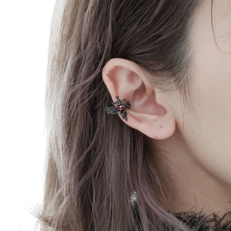 Floral Cross Rhinestone Ear Cuff