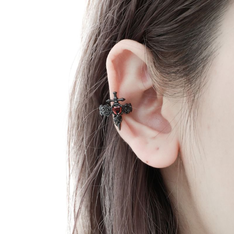 Floral Cross Rhinestone Ear Cuff