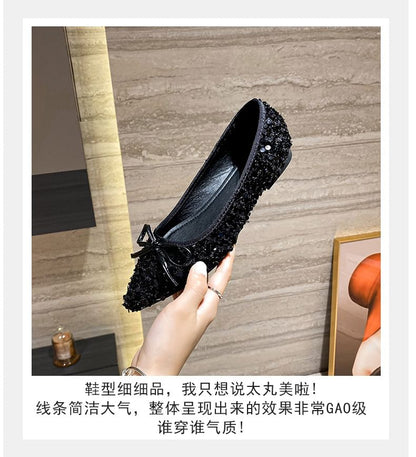 Ballerines à paillettes et bout pointu avec nœud