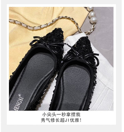 Ballerines à paillettes et bout pointu avec nœud