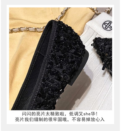 Ballerines à paillettes et bout pointu avec nœud